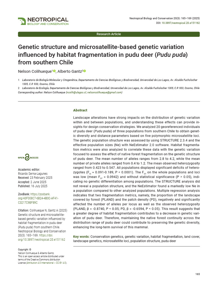 Habitat Fragmentation Effects on Pudu Deer Genetics | PDF | Genetics