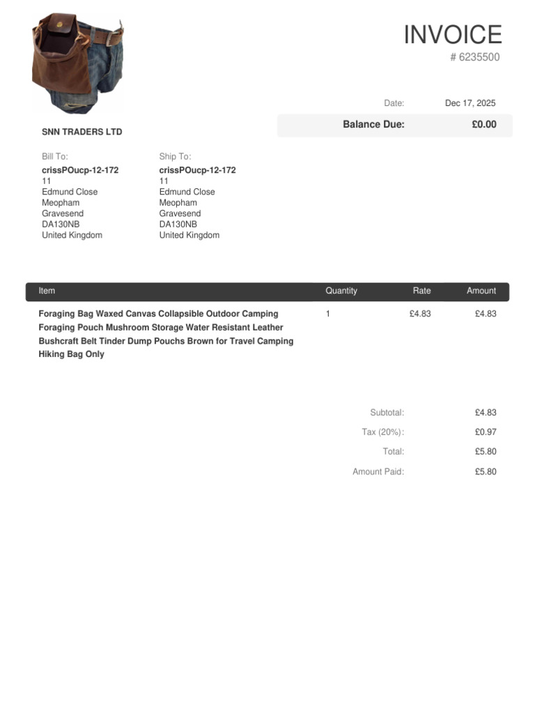 Invoice for Outdoor Camping Gear | PDF