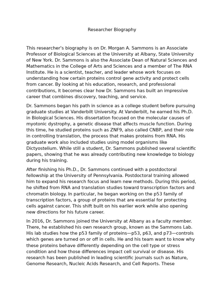 Researcher Biography | PDF | Genetics | Biology