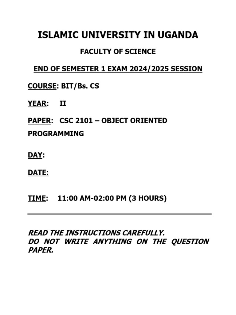 Object Oriented Programming Exam 2024 | PDF | Method (Computer ...