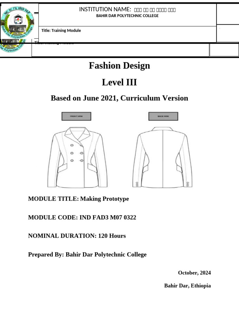 Fashion Design Prototype Training Module | PDF | Textiles | Technical ...