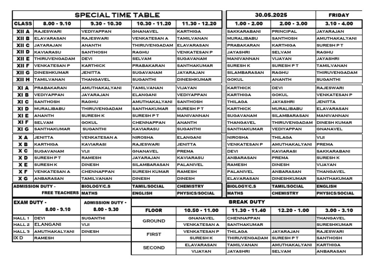 Special Time Table 30.05.2025 (Wednesday) | PDF