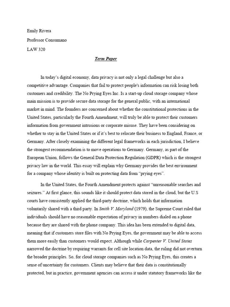 Term Paper | PDF | Privacy | Fourth Amendment To The United States ...