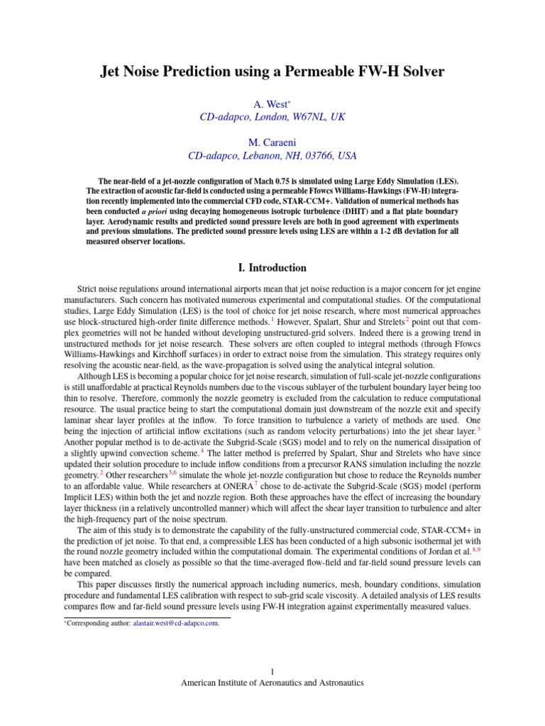 Jet Noise Prediction with FW-H Solver | PDF | Turbulence | Reynolds Number