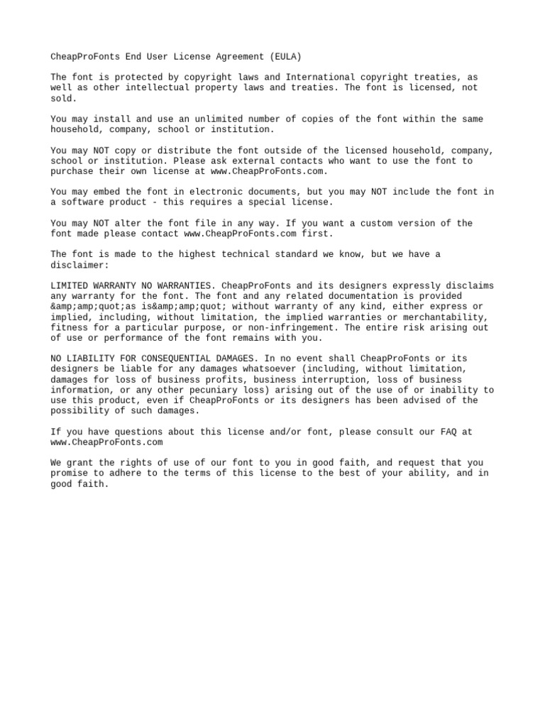 CheapProFonts EULA Overview | PDF