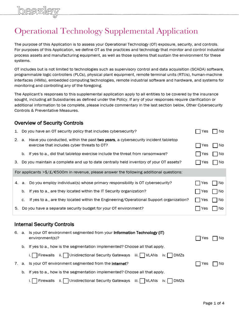 Ot Supplemental Application v1 Nov | PDF | Security | Computer Security