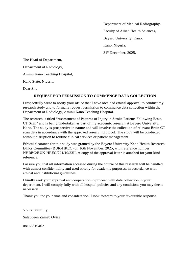 Letter to AKTH to Commence Data Collection | PDF