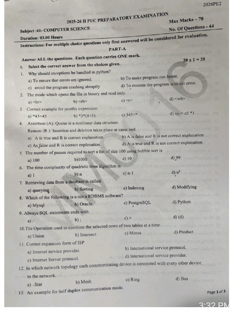 2nd Puc Question Paper | PDF