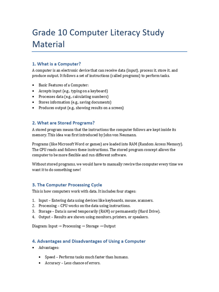Grade 10 Computer Literacy Overview | PDF | Programming | Computer Program