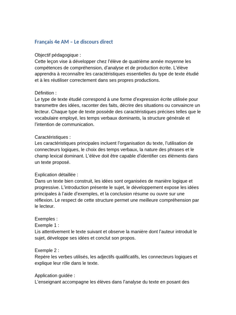 Comprendre le discours direct en 4e AM | PDF | Sujet (Grammaire ...