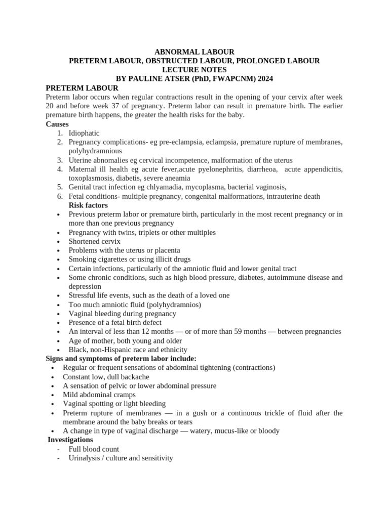 Abnormal Labour: Types and Management | PDF | Childbirth | Preterm Birth