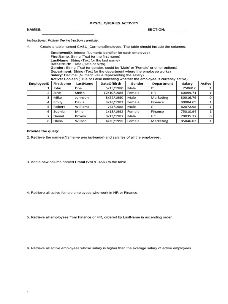 MySQL Employee Table Queries Guide | PDF | Boolean Data Type | Computer ...