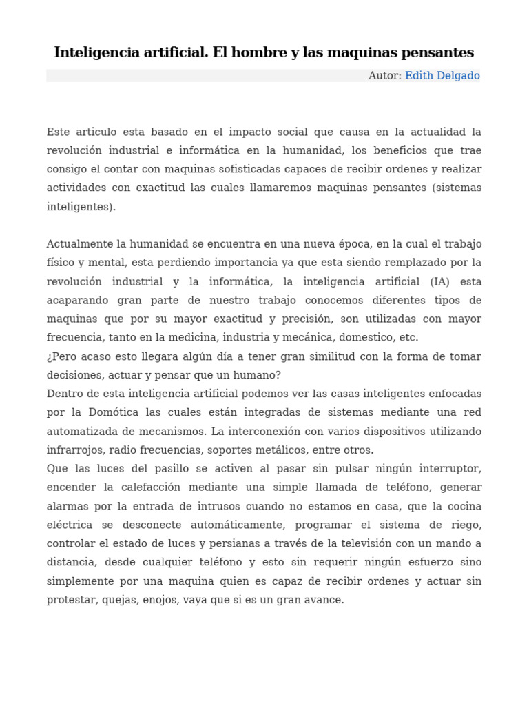 Impacto de la Inteligencia Artificial en la Sociedad | PDF ...