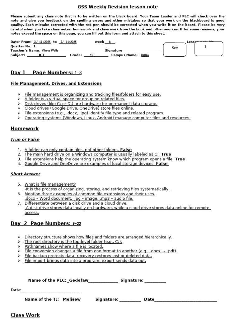 ICT File Management Lesson Notes | PDF | Computer File | File Format
