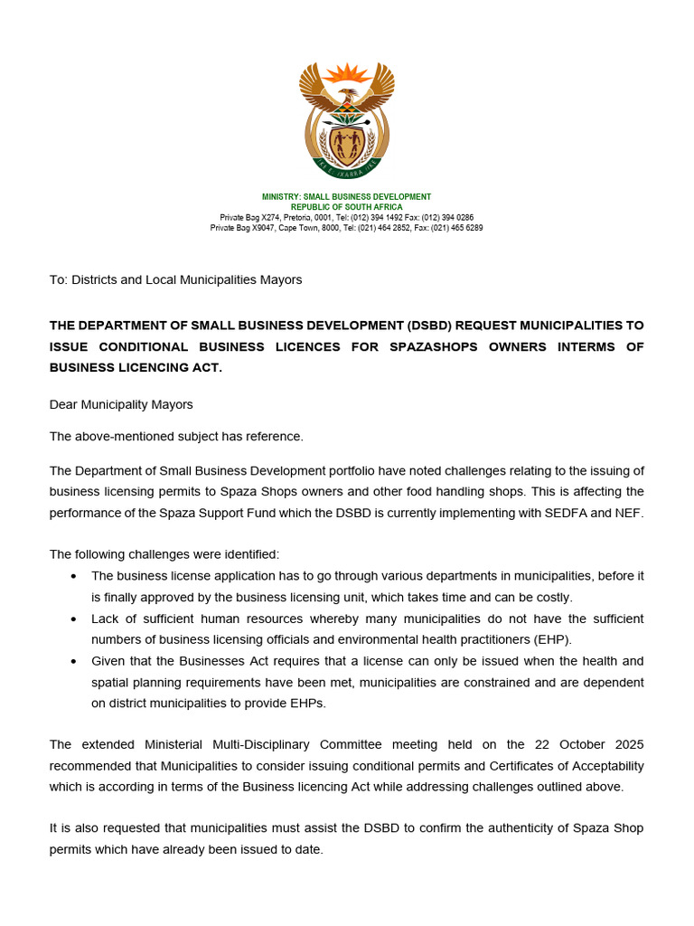 Conditional Licenses for Spaza Shops | PDF