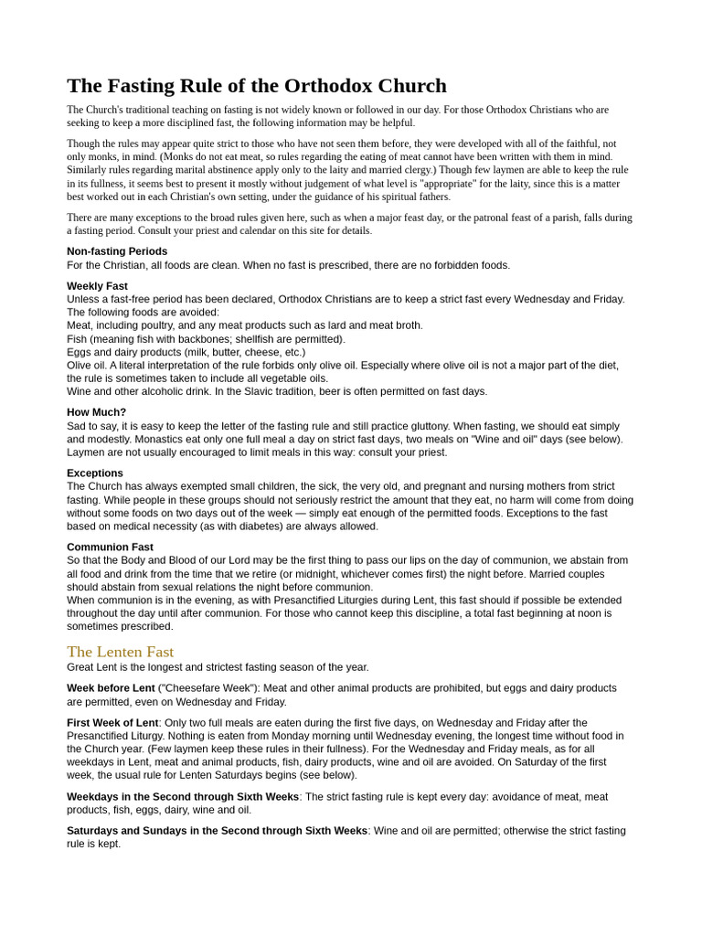 Orthodox Church Fasting Guidelines | PDF | Lent | Christian Worship And ...