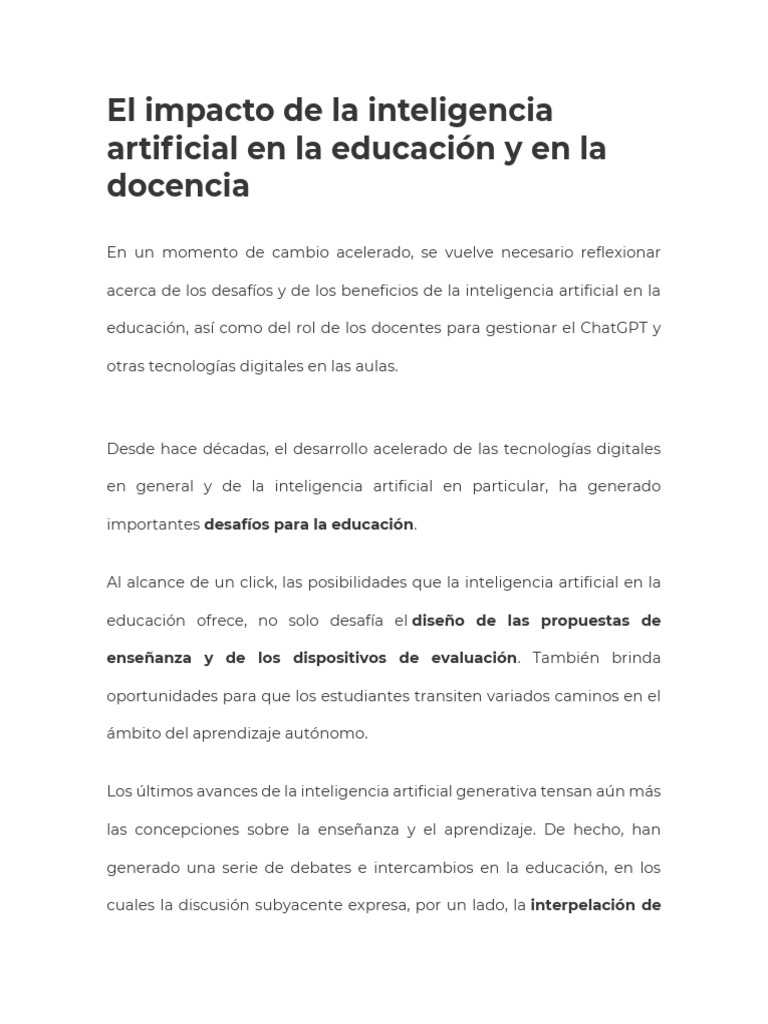 El Impacto de La Inteligencia Artificial en La Educación y en La ...