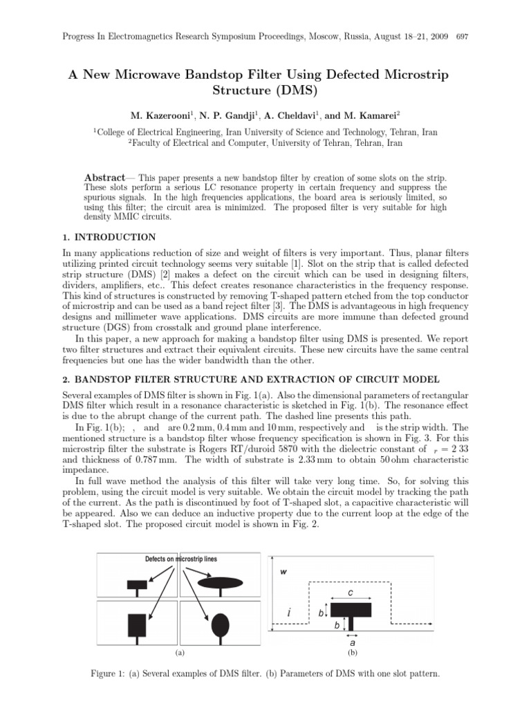 A New Microwave Bandstop Filter Using Defected Microstrip Structure ...
