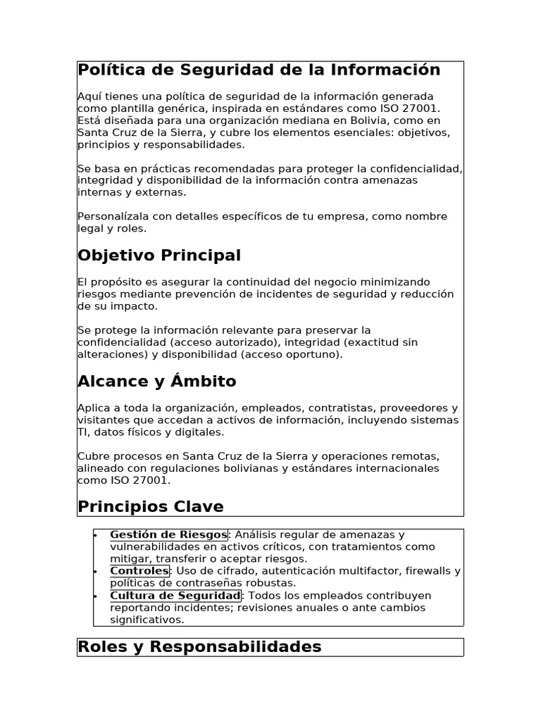 Politica Seguridad de La Informacion | PDF | Seguridad de información ...