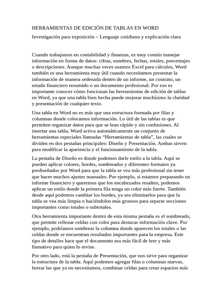 Herramientas de Edición de Tablas en Word | PDF | Contabilidad ...