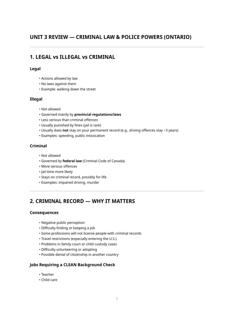 Criminal Law Overview & Police Powers Ontario | PDF | Crimes | Crime ...