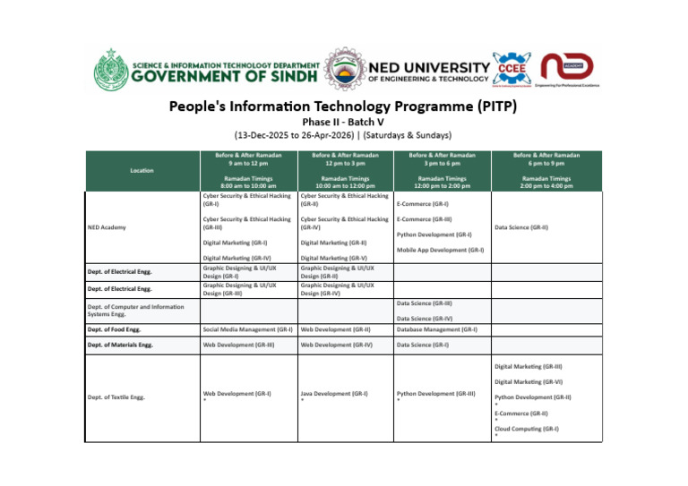 PITP Phase II Courses Schedule 2025-2026 | PDF | Web Development ...
