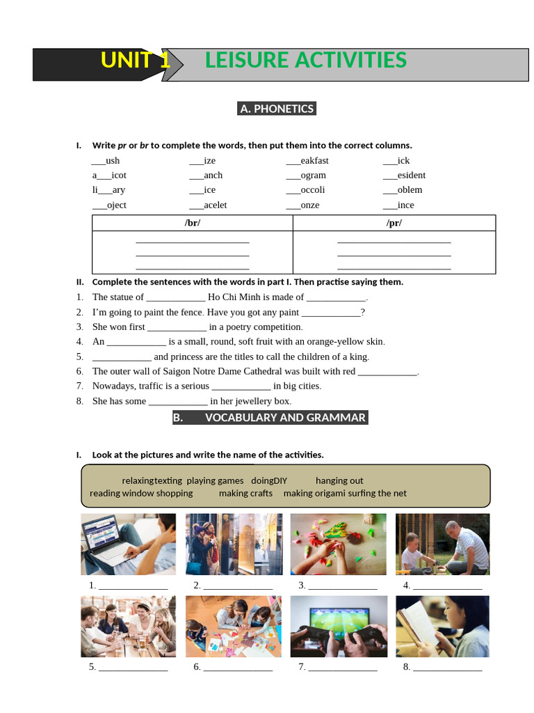 Phonetics and Vocabulary Practice Guide | PDF | Leisure | Hobbies