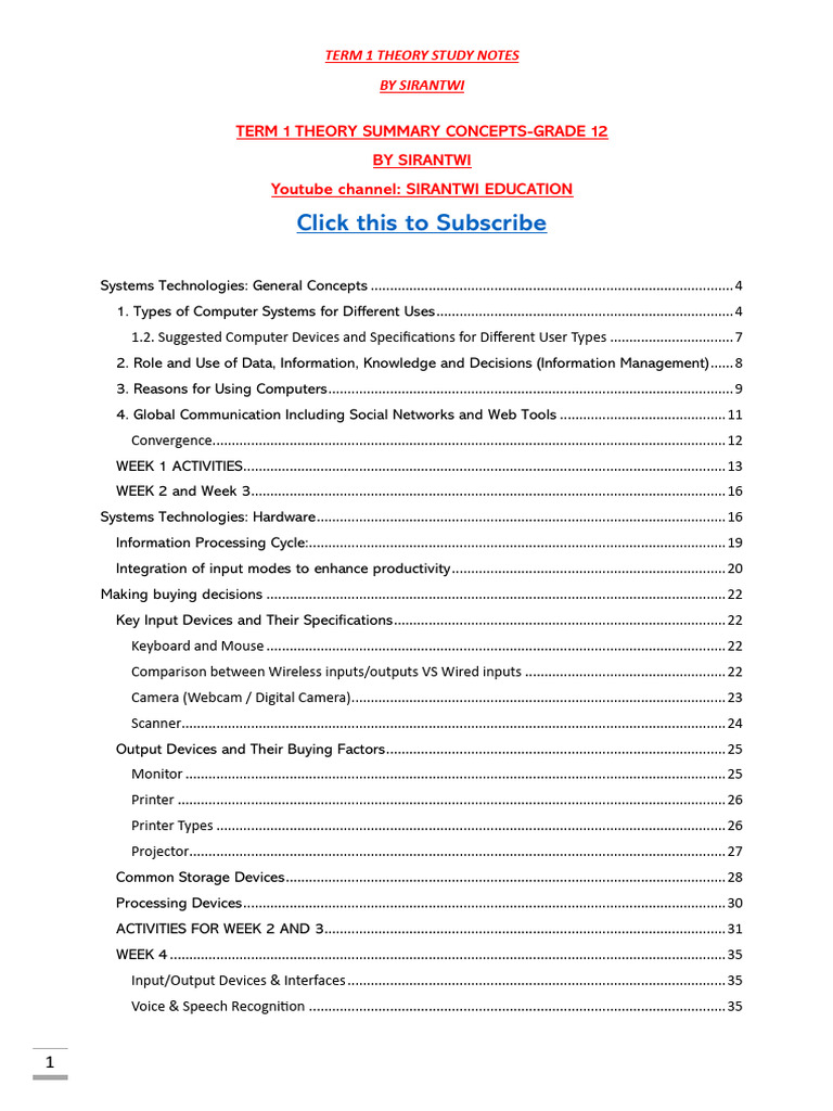 Grade 12 Term 1 Theory Study Notes | PDF | Computer Keyboard | Internet