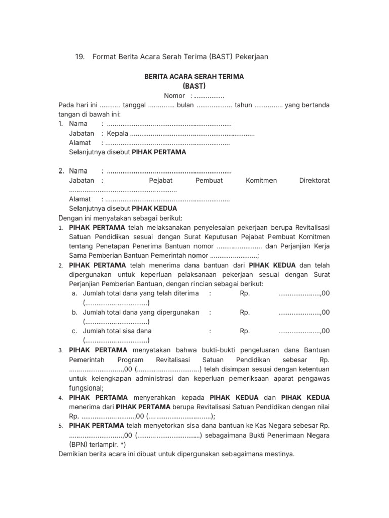 Format Template BAST Pekerjaan | PDF