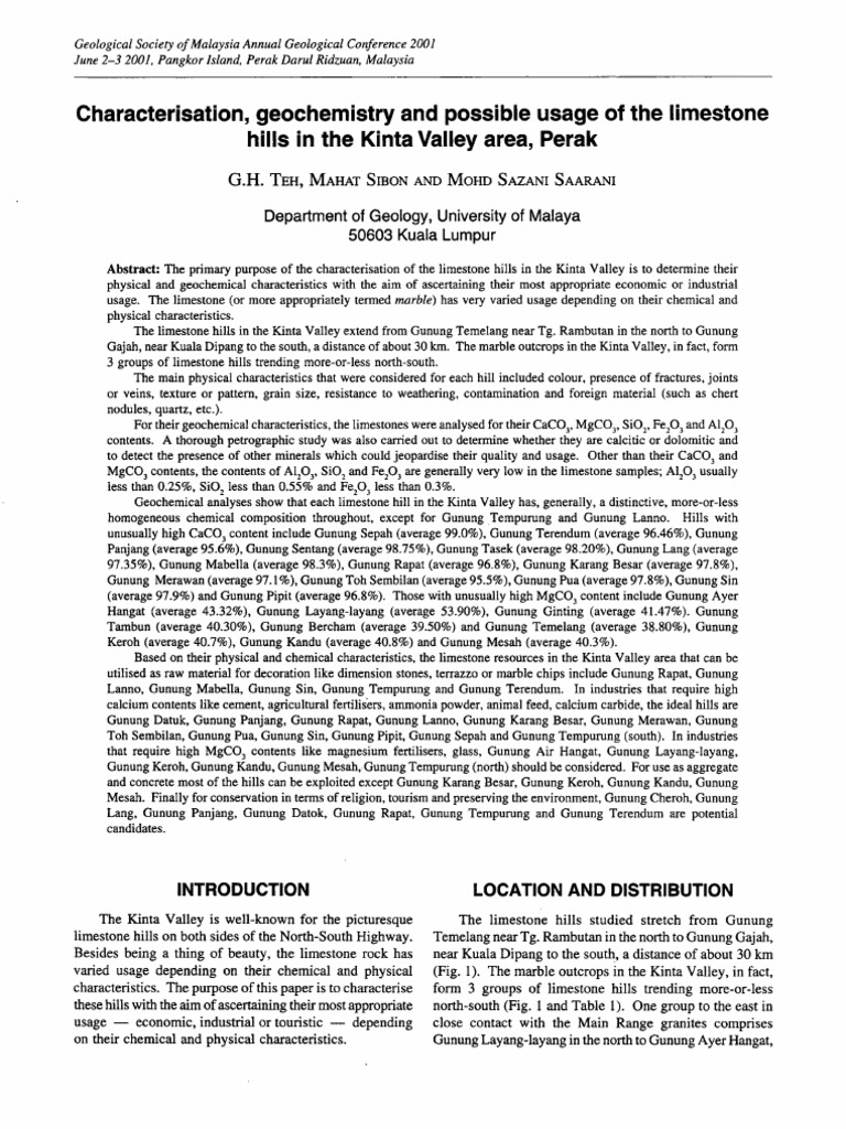 Kinta Valley Limestone Characterization | PDF | Limestone | Marble