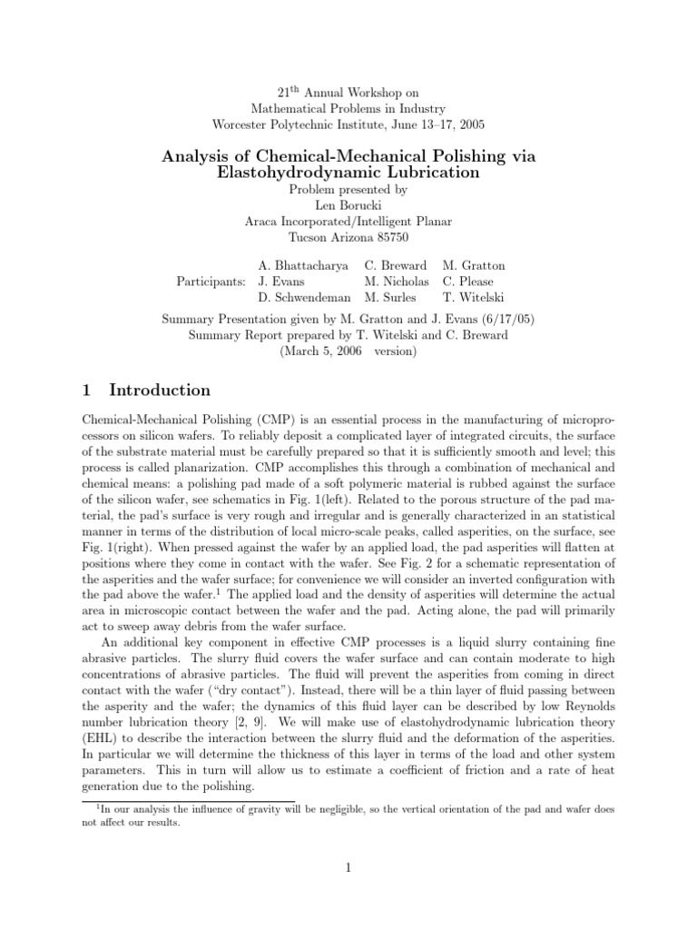 CMP Analysis via Elastohydrodynamic Lubrication | PDF | Fluid Dynamics ...