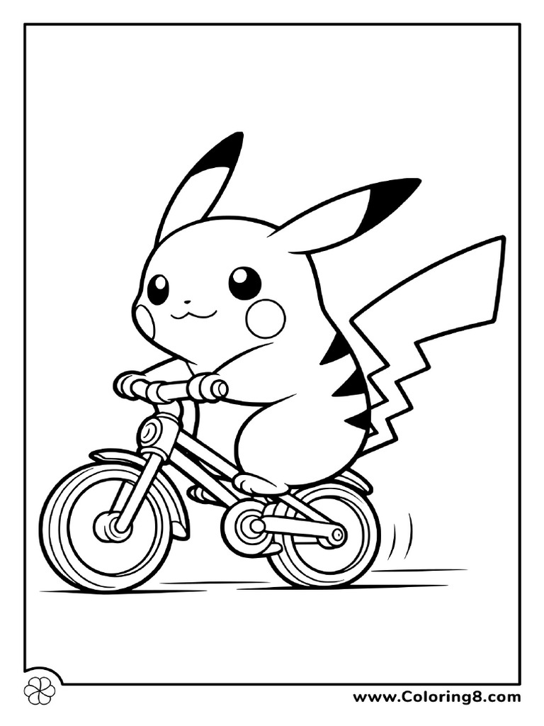 Pikachu On A Bicycle Coloring Page | PDF