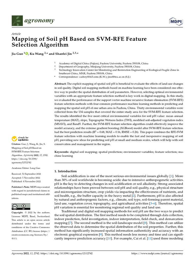 Mapping of Soil Ph Based on Svm Rfe Feature Selection 893uzhi0 | PDF ...