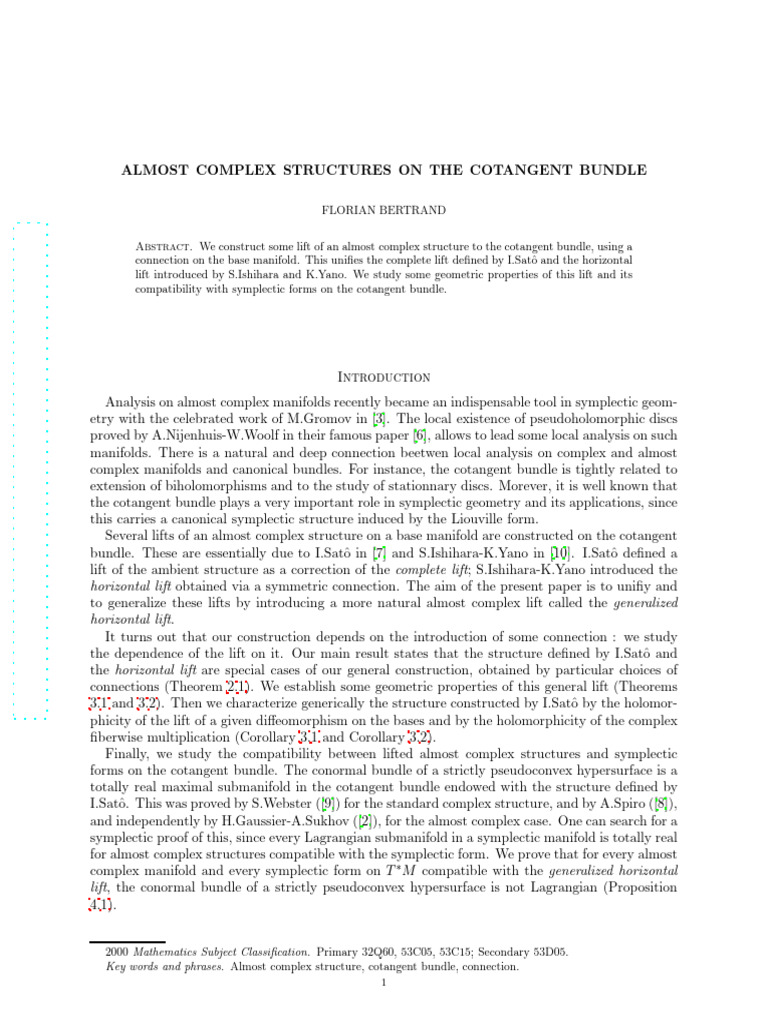 Almost Complex Structures on Cotangent Bundles | PDF | Mathematical ...