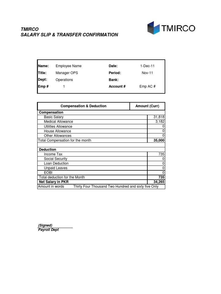 salary slip 35000 Salary Format Slips