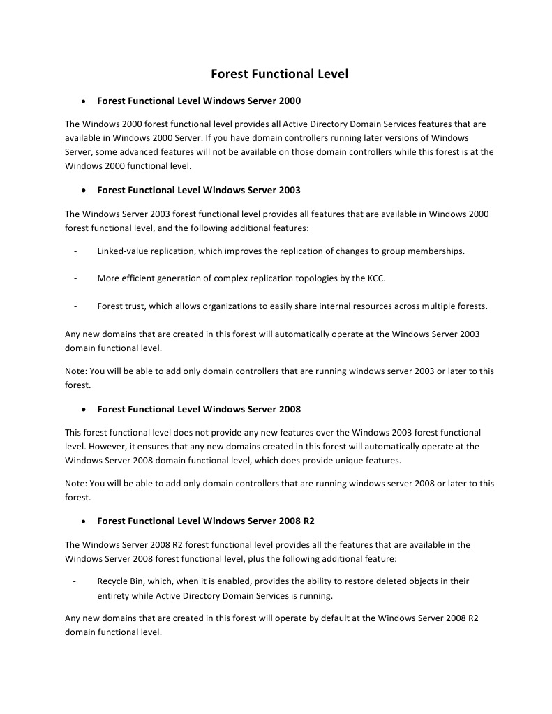 Functional Levels of Server 2008 Domain and Forest | PDF