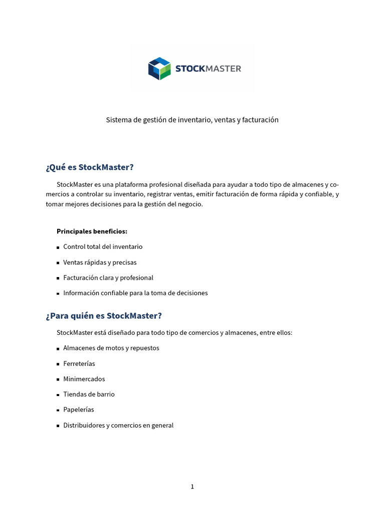StockMaster: Gestión de Inventario y Ventas | PDF | Software ...