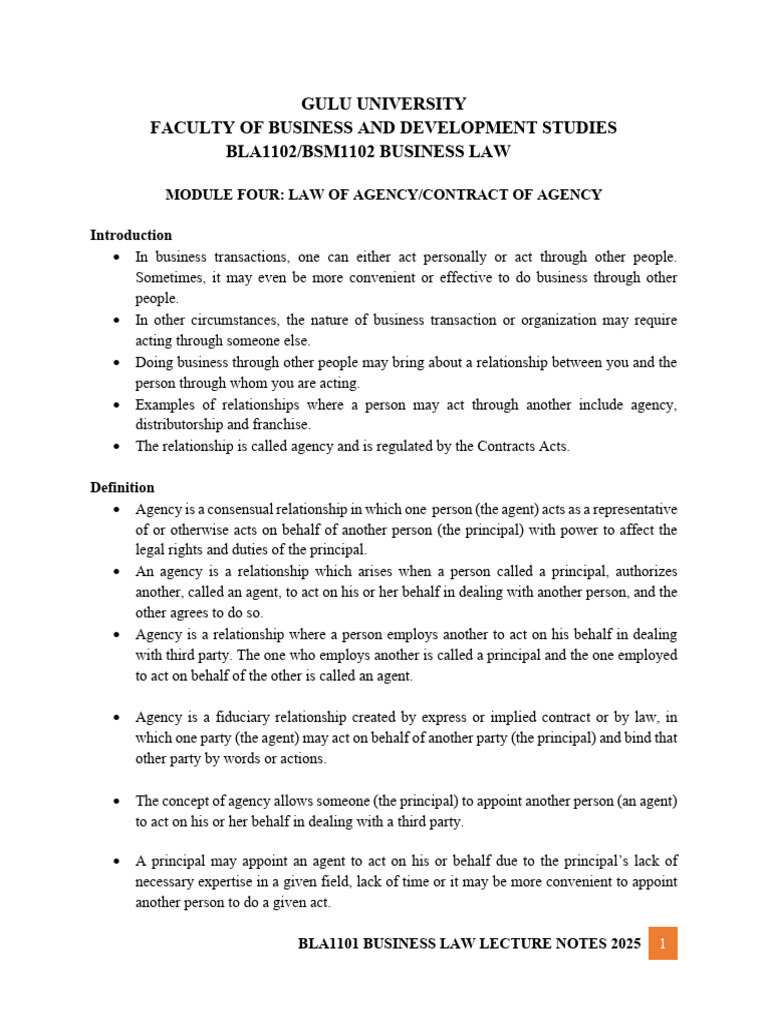 Business Law: Understanding Agency Contracts | PDF | Law Of Agency ...