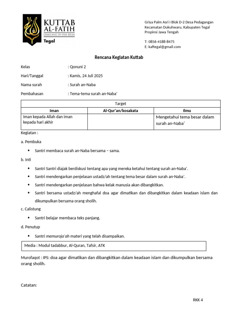 Kegiatan Kuttab Surah An-Naba 2025 | PDF