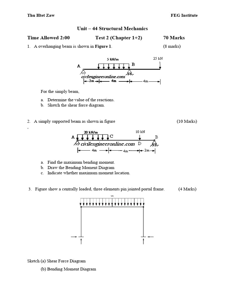 Structural Mechanics Test Questions | PDF | Beam (Structure) | Bending