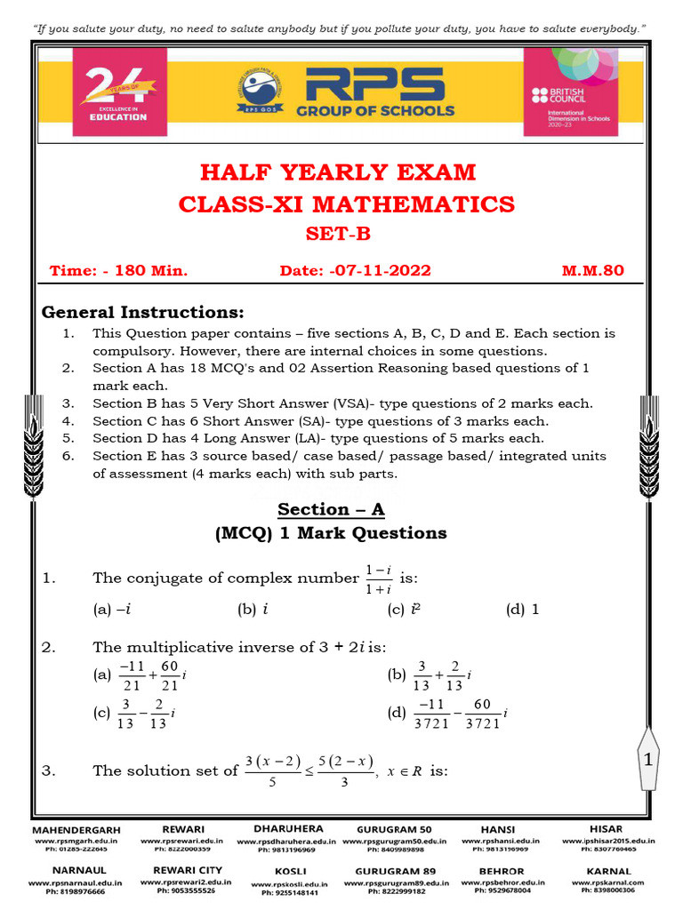 XI Mathematics Set B | PDF | Mathematics
