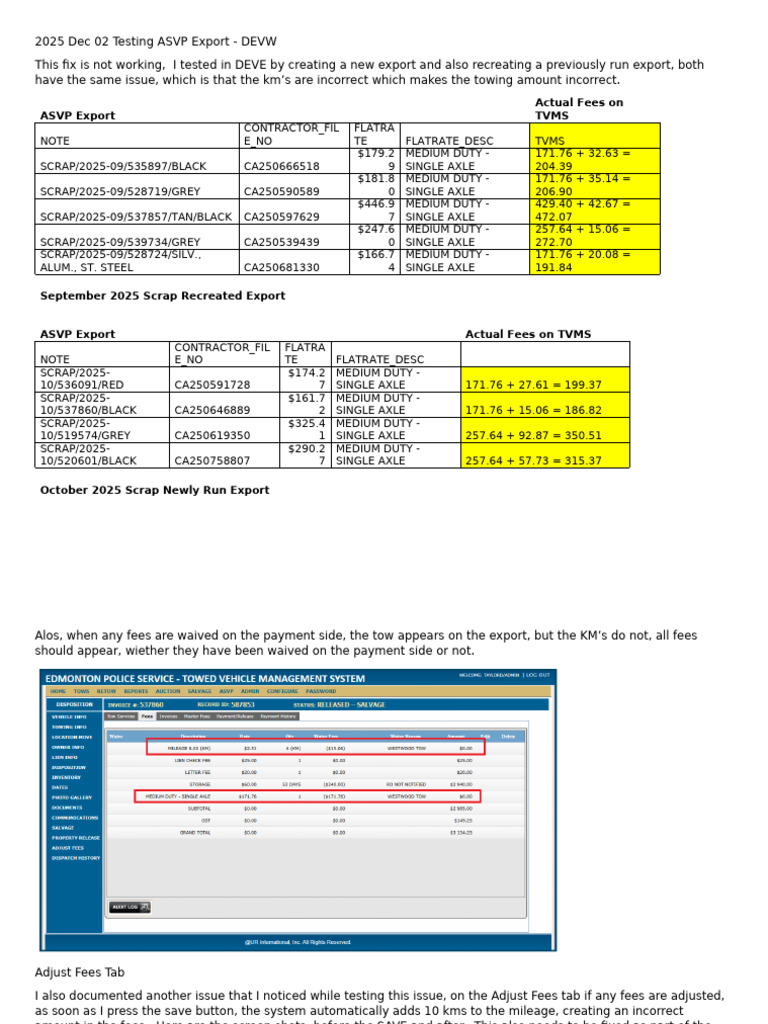 ASVP Export Testing Issues Report | PDF