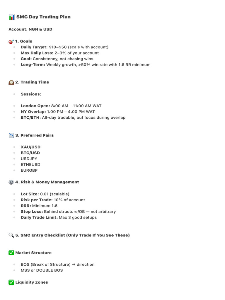 ? SMC Day Trading Plan | PDF