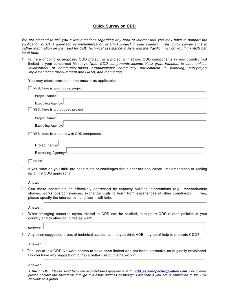 CDD Technical Assistance Survey Asia | PDF | Career & Growth | Finance ...