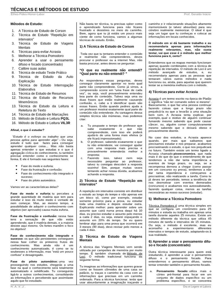 Técnicas Eficazes de Estudo e Aprendizado | PDF | Aprendizado | Pensamento