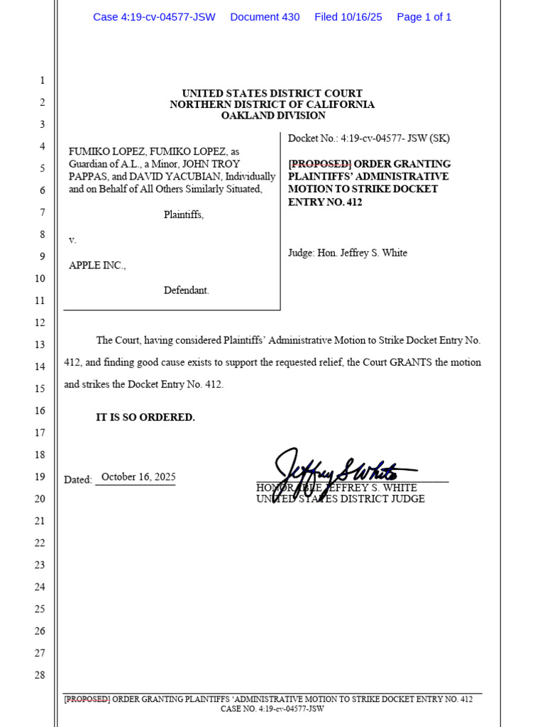 Order Granting Motion to Strike Entry 412 | PDF
