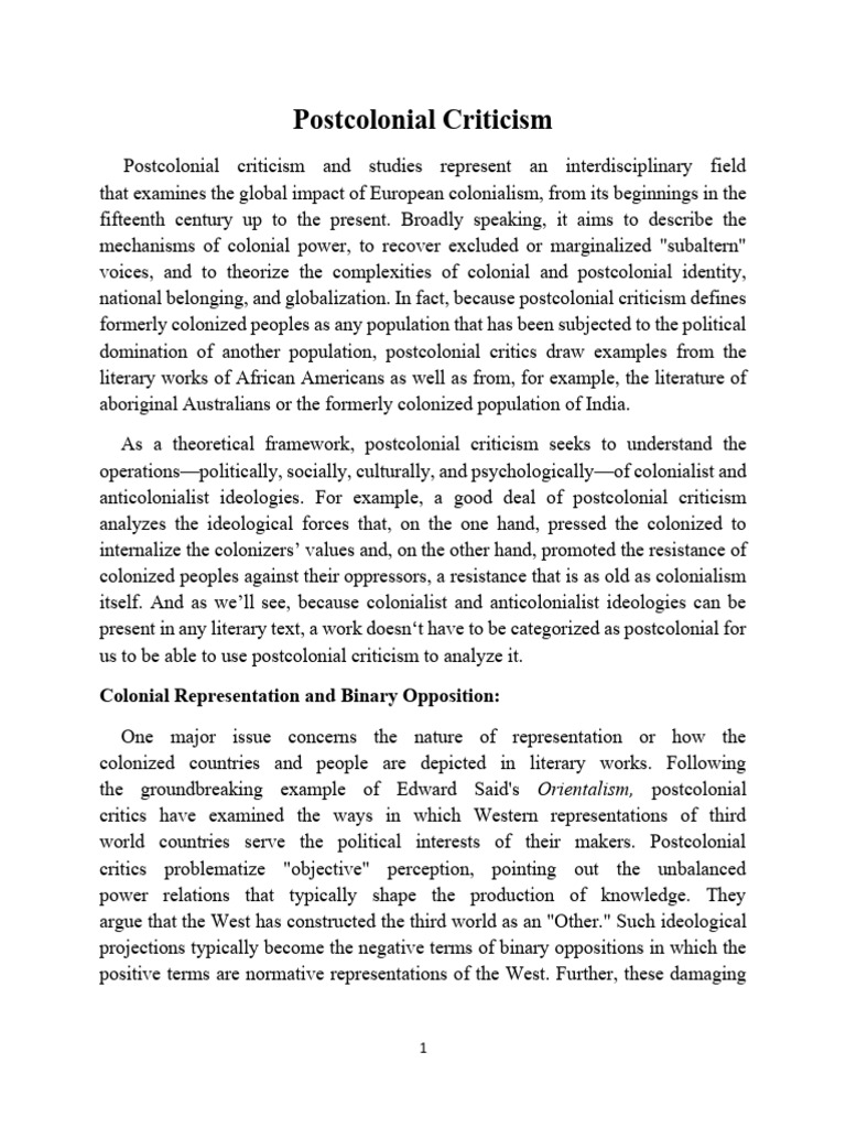 Postcolonial Criticism Overview | PDF | Postcolonialism | Colonialism
