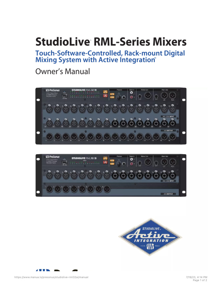 User Manual PreSonus StudioLive RML32AI (English - 72 Pages) | PDF
