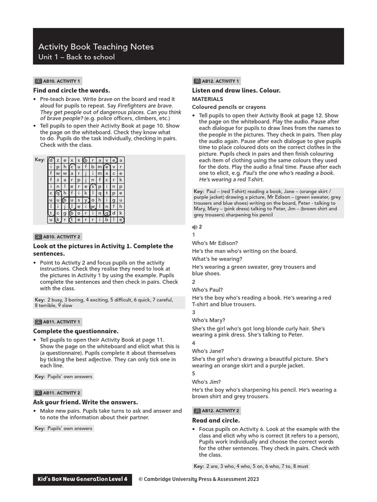 Kid's Box Level 4 Activity Book Guide | PDF