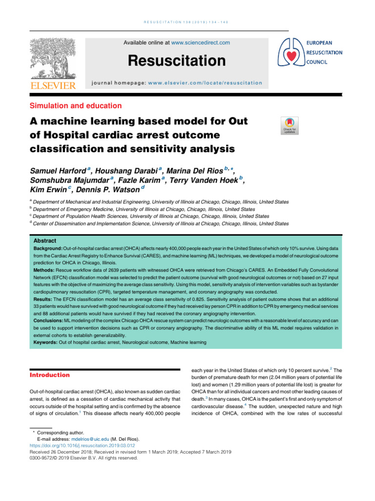 Machine Learning for OHCA Outcome Prediction | PDF | Cardiopulmonary ...